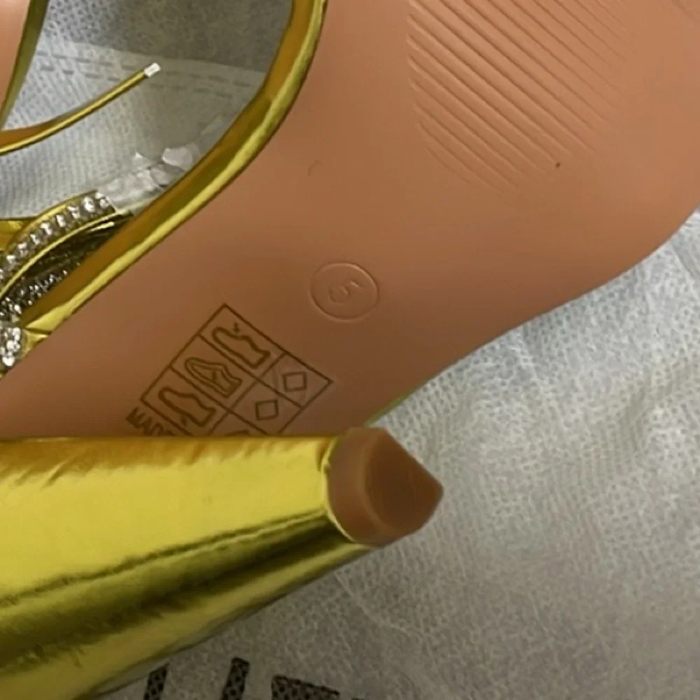PrettyLittleThings GOLD DIAMANTE LACE UP CONE‎ HEELS size 5